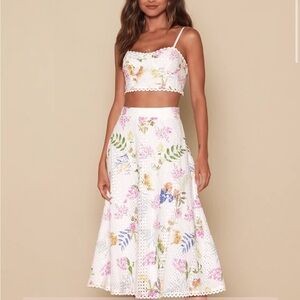 Lulus Sweet At Heart White Floral Embroidered Two-piece Midi Dress - Size S